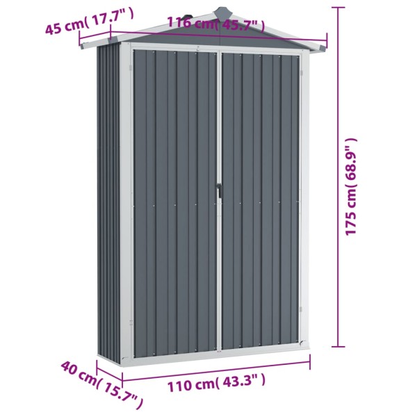 Cobertizo de jardín acero galvanizado gris 116x45x175 cm Cobertizo de jardín acero galvanizado gris 116x45x175 cm