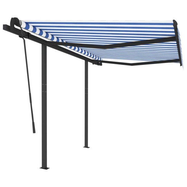 Toldo manual retráctil con postes azul y blanco 3x2,5 m Toldo manual retráctil con postes azul y blanco 3x2,5 m