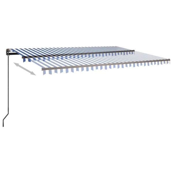 Toldo manual retráctil con postes azul y blanco 3x2,5 m Toldo manual retráctil con postes azul y blanco 3x2,5 m