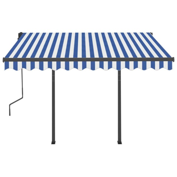 Toldo manual retráctil con postes azul y blanco 3x2,5 m Toldo manual retráctil con postes azul y blanco 3x2,5 m