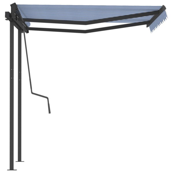 Toldo manual retráctil con postes azul y blanco 3x2,5 m Toldo manual retráctil con postes azul y blanco 3x2,5 m