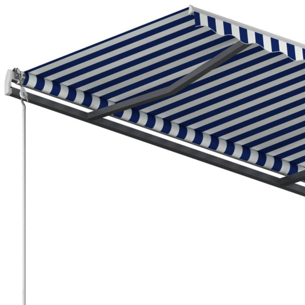 Toldo manual retráctil con postes azul y blanco 3x2,5 m Toldo manual retráctil con postes azul y blanco 3x2,5 m