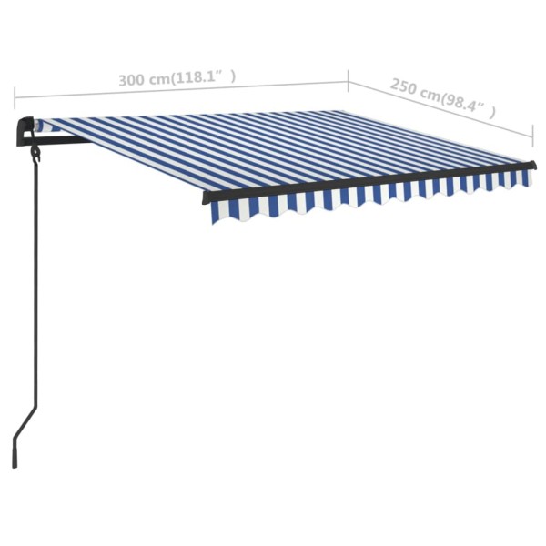 Toldo manual retráctil con postes azul y blanco 3x2,5 m Toldo manual retráctil con postes azul y blanco 3x2,5 m