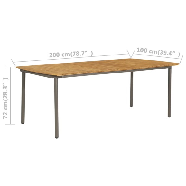 Mesa de jardín madera maciza de acacia y acero 200x100x72 cm Mesa de jardín madera maciza de acacia y acero 200x100x72 cm