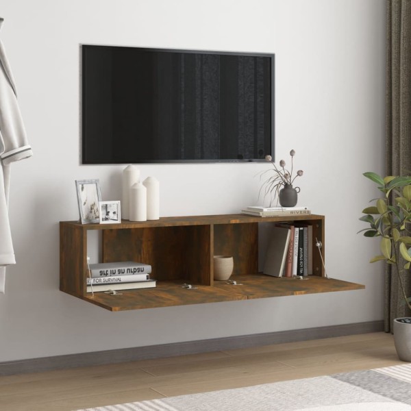 Mueble de pared TV contrachapado roble ahumado 120x30x30 cm Mueble de pared TV contrachapado roble ahumado 120x30x30 cm