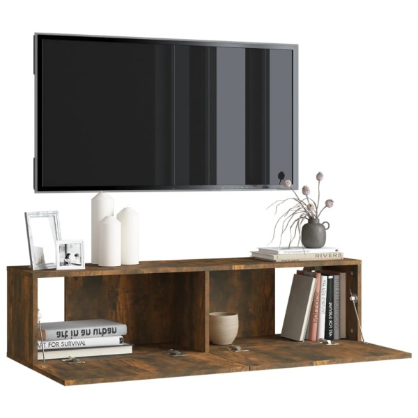 Mueble de pared TV contrachapado roble ahumado 120x30x30 cm Mueble de pared TV contrachapado roble ahumado 120x30x30 cm