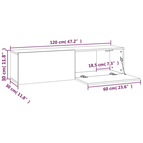 Mueble de pared TV contrachapado roble ahumado 120x30x30 cm Mueble de pared TV contrachapado roble ahumado 120x30x30 cm