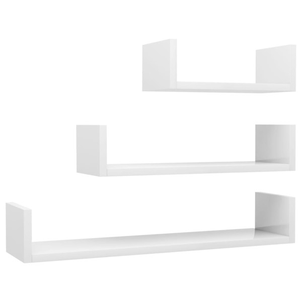 Estantes de pared 3 pzas madera contrachapada blanco brillante Estantes de pared 3 pzas madera contrachapada blanco brillante