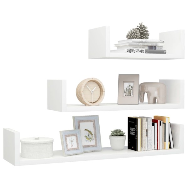 Estantes de pared 3 pzas madera contrachapada blanco brillante Estantes de pared 3 pzas madera contrachapada blanco brillante