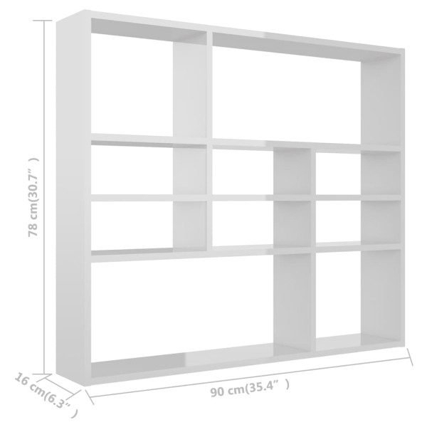 Estantería de pared contrachapada blanco brillante 90x16x78 cm Estantería de pared contrachapada blanco brillante 90x16x78 cm