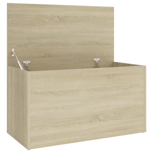 Baúl de almacenaje madera contrachapada color roble 84x42x46cm Baúl de almacenaje madera contrachapada color roble 84x42x46cm