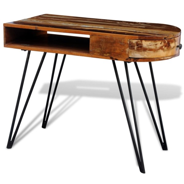 Escritorio de madera maciza reciclada con patas de hierro Escritorio de madera maciza reciclada con patas de hierro