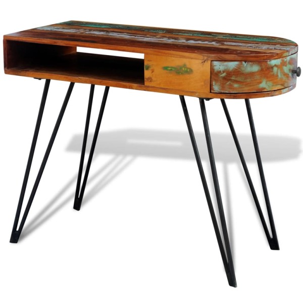 Escritorio de madera maciza reciclada con patas de hierro Escritorio de madera maciza reciclada con patas de hierro