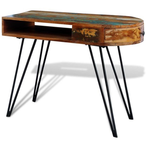 Escritorio de madera maciza reciclada con patas de hierro Escritorio de madera maciza reciclada con patas de hierro