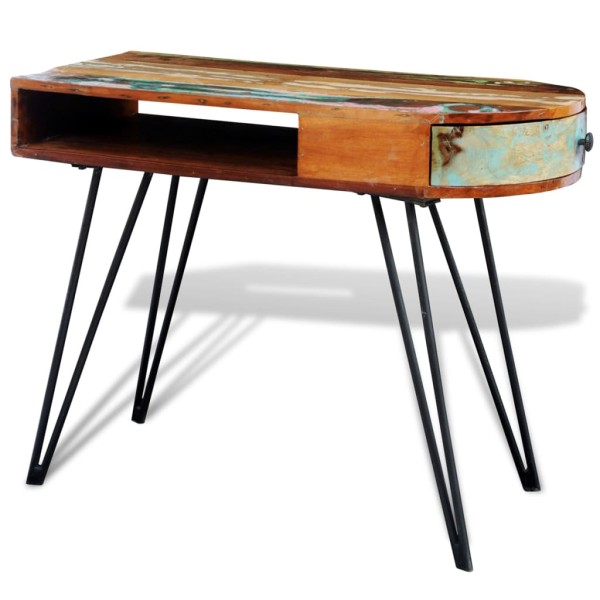 Escritorio de madera maciza reciclada con patas de hierro Escritorio de madera maciza reciclada con patas de hierro