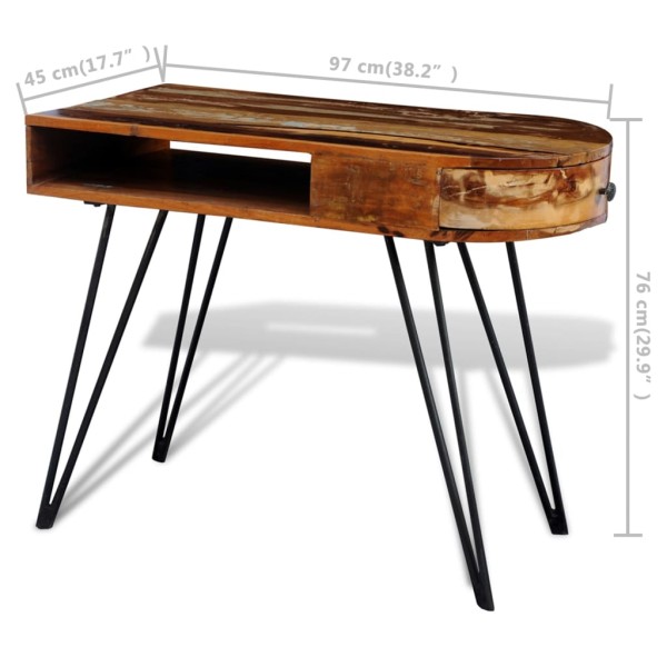 Escritorio de madera maciza reciclada con patas de hierro Escritorio de madera maciza reciclada con patas de hierro