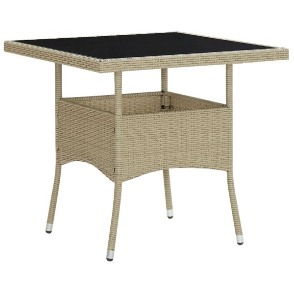 Mesa de comedor de jardín ratán sintético y vidrio beige Mesa de comedor de jardín ratán sintético y vidrio beige