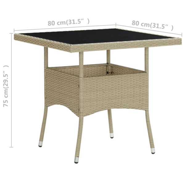 Mesa de comedor de jardín ratán sintético y vidrio beige Mesa de comedor de jardín ratán sintético y vidrio beige